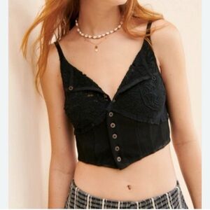Free People Have Heart Corset Lace Button Crop Tank Top XS